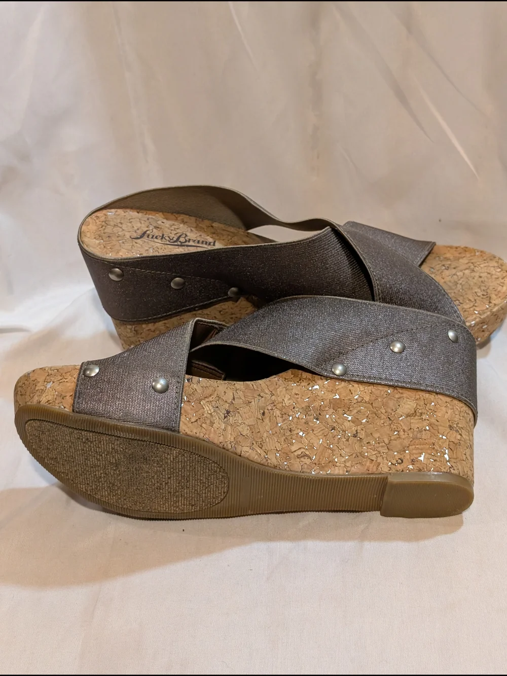 Lucky Brand Brown Crisscross Cork Wedge Sandals